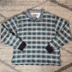 Urban outfitters green Plaid Long Sleeve Polo Shirt denim collar size medium